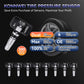 Set of tire pressure sensor valve stems with black rubber caps