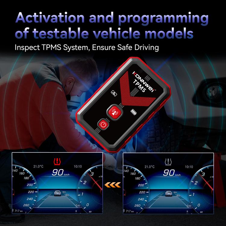 TPMS programming connector and two vehicle dashboard display screens