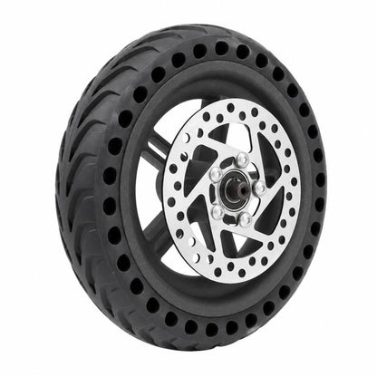 Black solid rear scooter tire wheel with front disc brake rotor