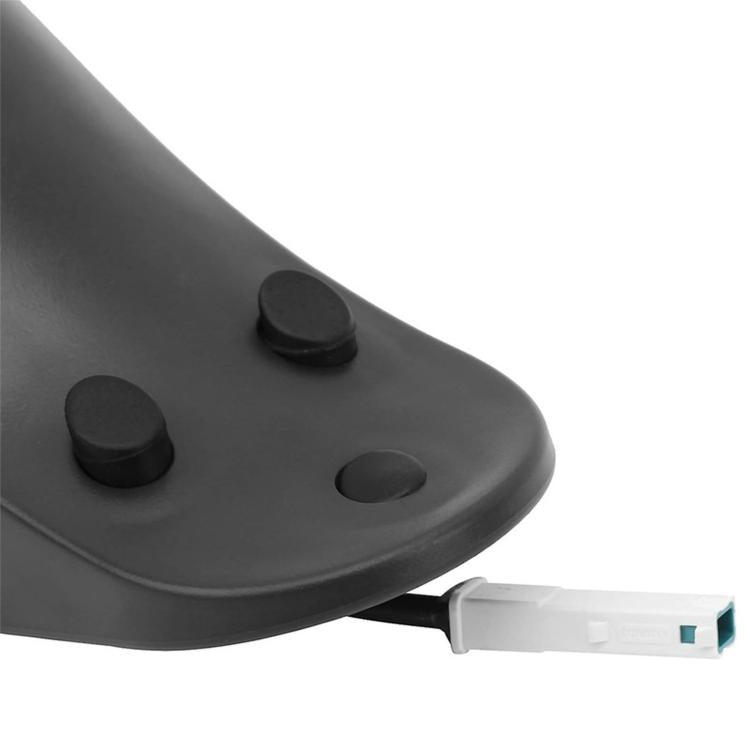Black rear fender close-up with mounting post and connector clip