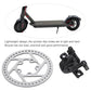 Disc brake kit with silver rotor and black caliper shown on scooter wheel