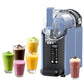 Electric slushy machine with clear freezing chamber, dark control panel, and front drip tray