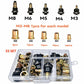 Assorted rivet nut mandrels and brass rivet nuts labeled M3 to M8 in plastic case
