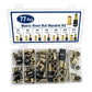 Metric rivet nut mandrel kit with 77 brass inserts and black mandrel tools in case