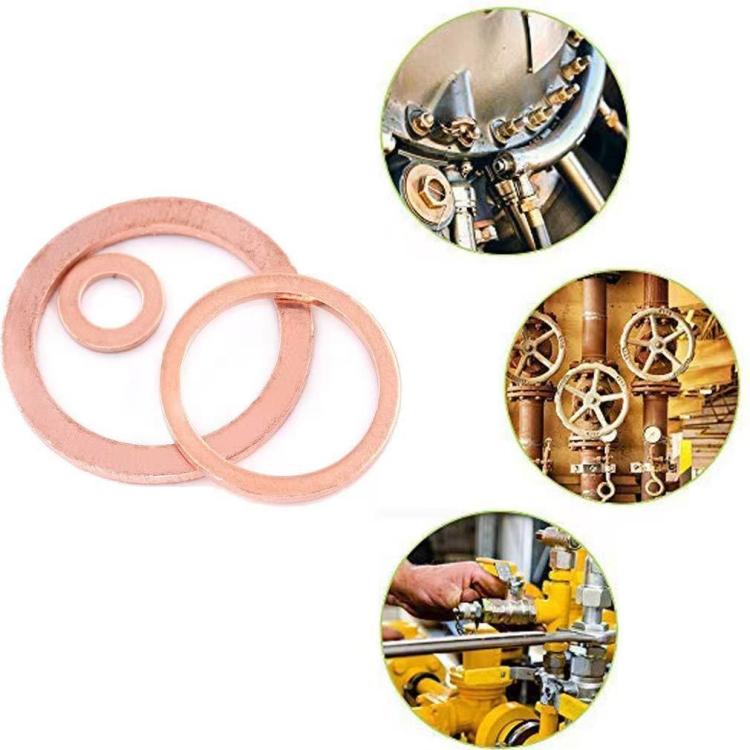 Assorted solid copper crush washers, flat sealing ring set with multiple sizes