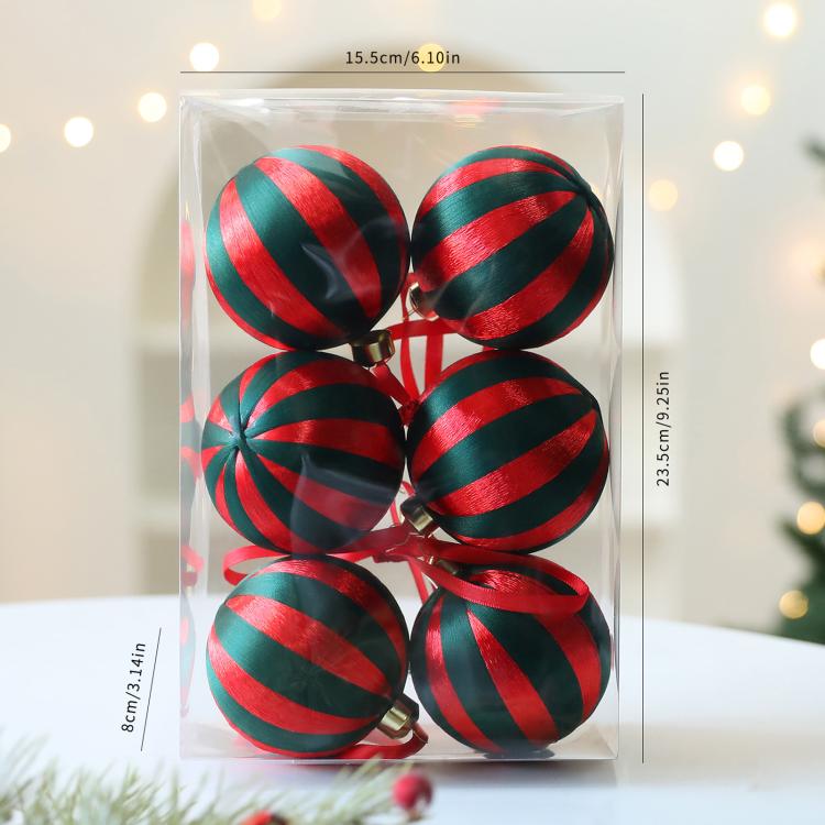 6 PCS/Pack 8cm Wrapped Ball Christmas Tree Ornaments Christmas Window Display Decorations