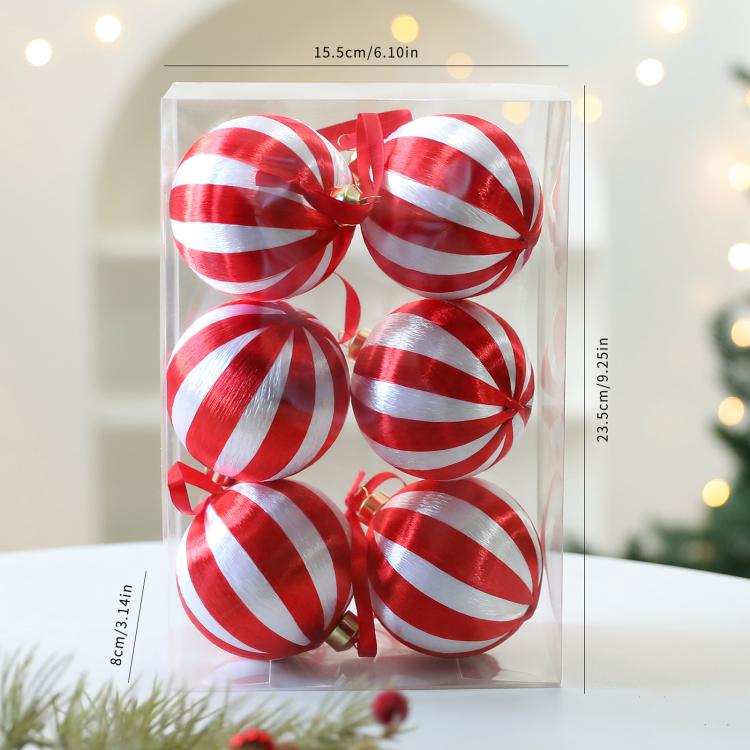 6 PCS/Pack 8cm Wrapped Ball Christmas Tree Ornaments Christmas Window Display Decorations