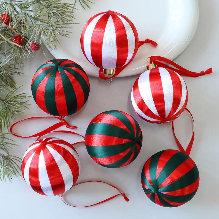 6 PCS/Pack 8cm Wrapped Ball Christmas Tree Ornaments Christmas Window Display Decorations