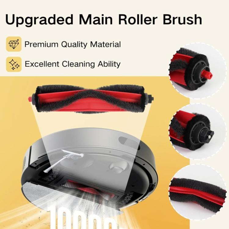 Main roller brush with red core and black bristles for robot vacuum replacement kit