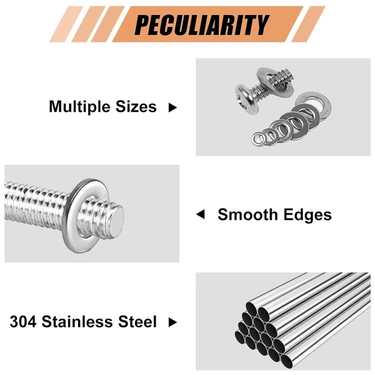 Stainless steel washers and screws illustration showing smooth edges and stacks