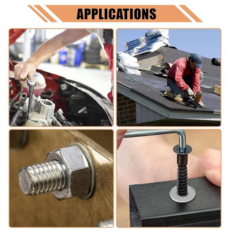 Applications showing a screw with stainless washer on panels and fixtures