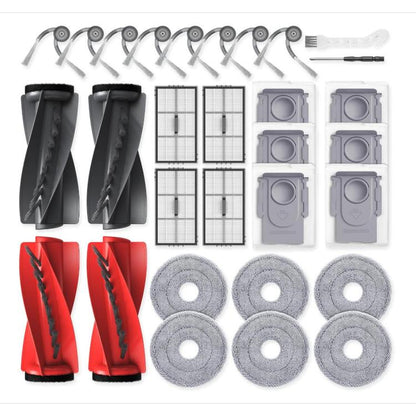 Robot vacuum replacement accessory kit with roller brushes, filters, side brushes, mop pads