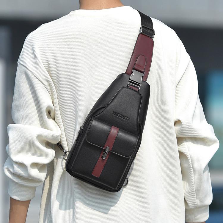 WEIXIER X493 Men PU Leather Sling Bag Waterproof Casual Crossbody Chest Daypack