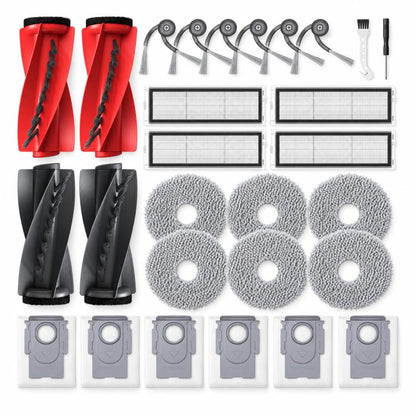 Replacement accessory kit with red/black roller brushes, filters, side brushes, mop pads
