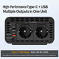 Pure sine wave inverter rear panel with two AC output sockets, Type-C and USB ports