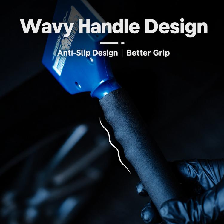Blue window tint squeegee with textured anti-slip grip handle