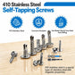 Stainless steel self-tapping screws with hex washer and truss heads on wood surface