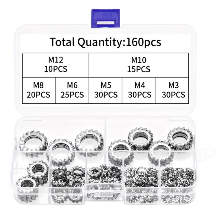304 Stainless Steel External Tooth Lock Washers Assortment Kit, 160 PCS/Box