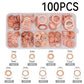 M5-M14 Copper Metric Washer Sealing Set Solid Copper Flat Ring Crush Washer Kit, 50 PCS/Box, 100 PCS/Box
