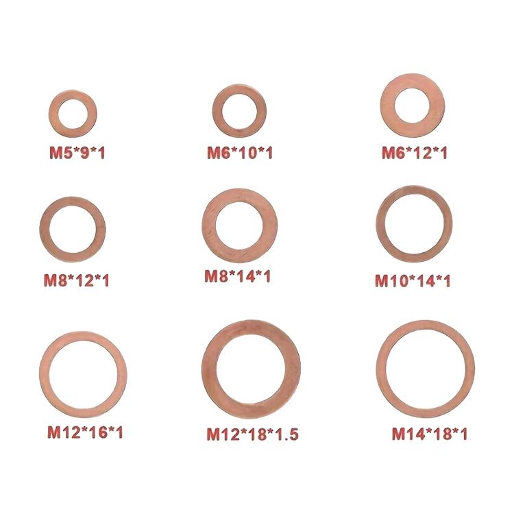 M5-M14 Copper Metric Washer Sealing Set Solid Copper Flat Ring Crush Washer Kit, 50 PCS/Box, 100 PCS/Box