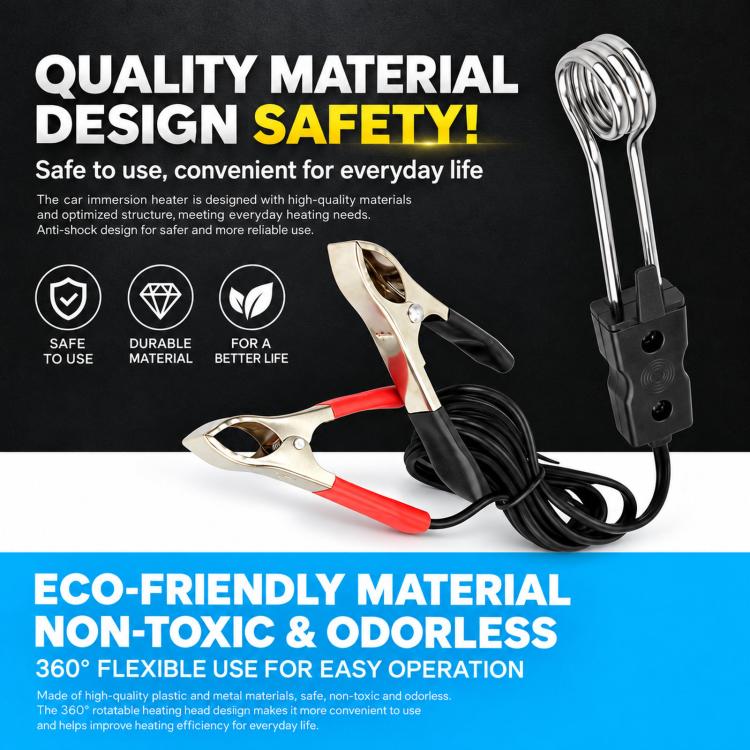 Clip-on immersion heater with black housing, red wiring, and polished metal coil