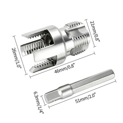 Pipe threader tool set bit with hex shank, internal and external threading heads