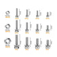 Assorted M4, M5, and M6 hex nuts and cross-drive screws, sized pieces shown