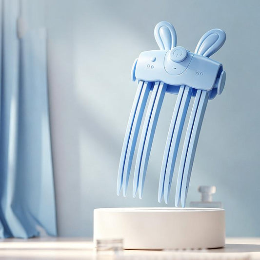 Blue wireless heated crown volume comb with wide curved teeth and raised lift clips
