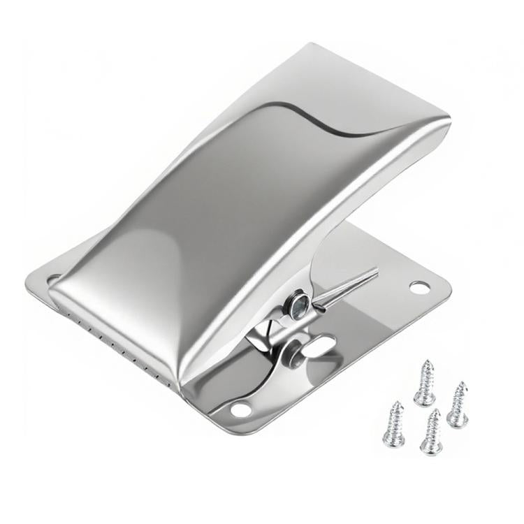 Stainless steel fish fillet clamp with silver body and base plate, includes screws