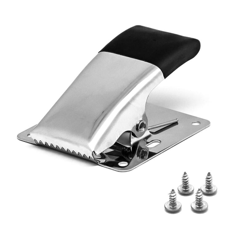 Stainless steel fish fillet clamp with black protective sleeve, base plate and screws