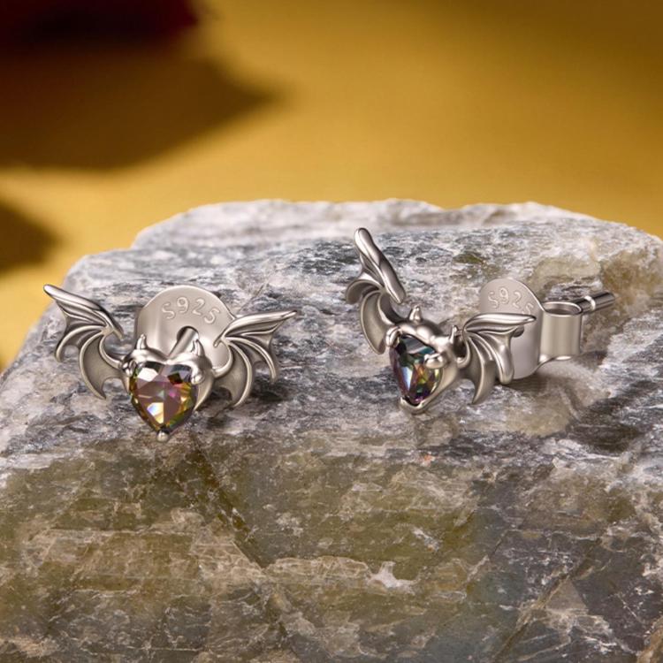 S925 Sterling Silver Oxidized Dark Style Halloween Bat Stud Earrings, SCE2051