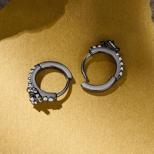 S925 Sterling Silver Halloween Gothic Dark Night Rose Zirconia Earrings, SCE2052