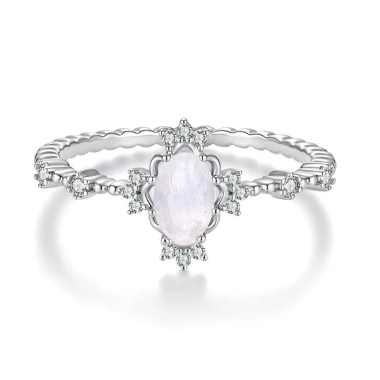 S925 Sterling Silver Natural Moonstone Ring, 6 US Size, 7 US Size, 8 US Size