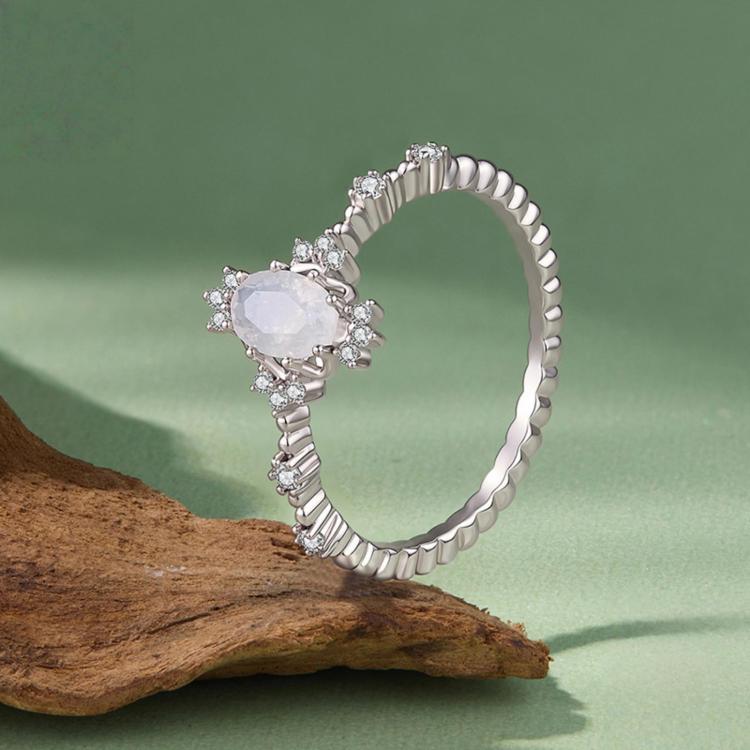 S925 Sterling Silver Natural Moonstone Ring, 6 US Size, 7 US Size, 8 US Size