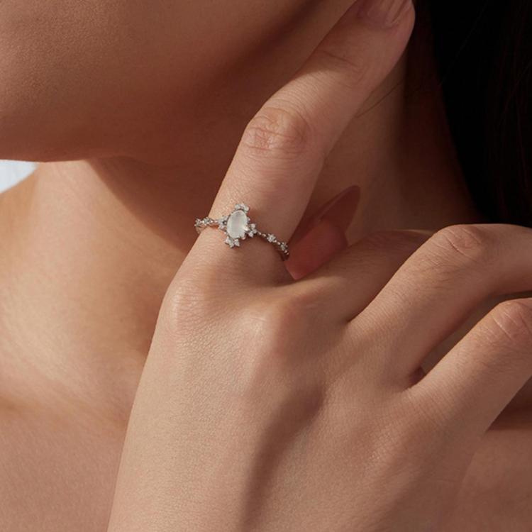 S925 Sterling Silver Natural Moonstone Ring, 6 US Size, 7 US Size, 8 US Size