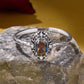 S925 Sterling Silver Adjustable Open Ring with Large Center Stone and Vintage Pattern, SCR1217-E