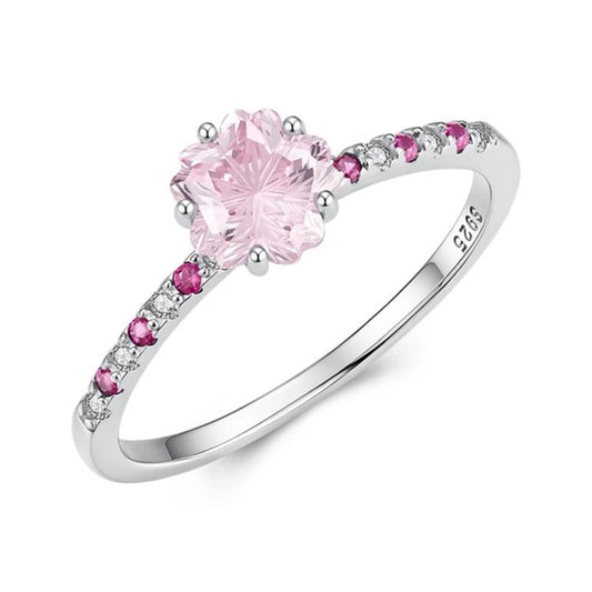 S925 Sterling Silver Cherry Blossom Ring for Women, 6 US Size, 7 US Size, 8 US Size, 9 US Size, 10 US Size