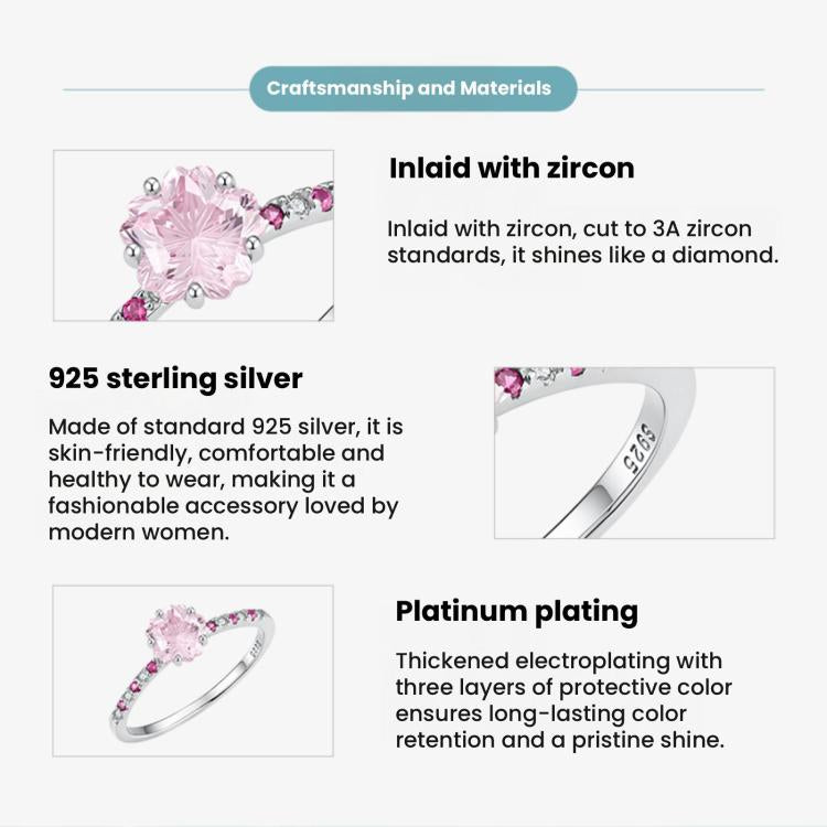 Cherry blossom zircon ring, featuring a pink centerpiece on a 925 sterling silver band