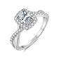 S925 sterling silver ring with cushion-cut moissanite halo and pavé band