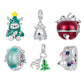 Christmas charm bead assortment with teal bear, bell, and red ornament views
