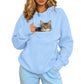 Light blue fleece-lined pet-carrying hoodie with cat pouch and kangaroo pocket, long sleeves