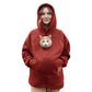 Red fleece pet hoodie with hood and front pouch, cat peeking from opening