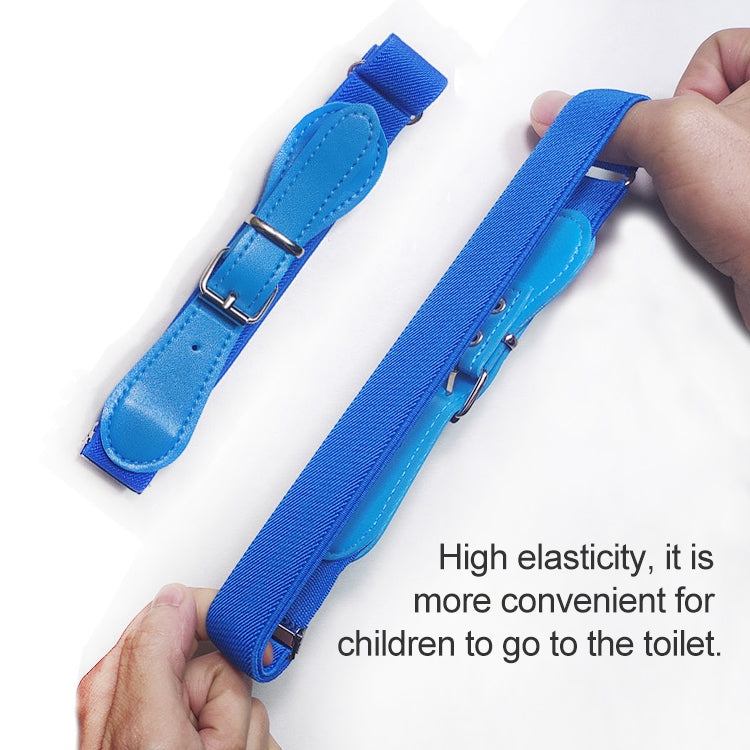 Kids bright blue adjustable elastic belt with square pin buckle and leather strap ends