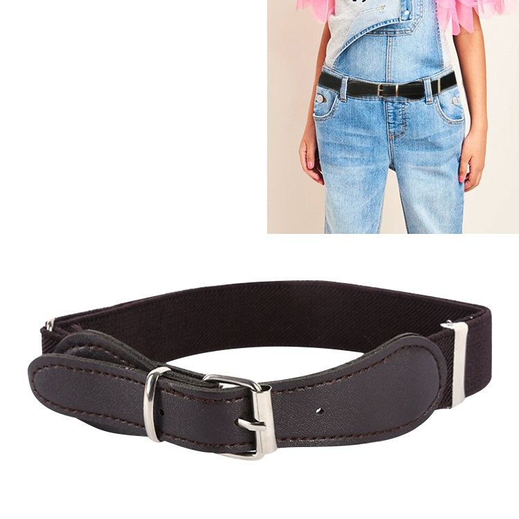 Kids black adjustable elastic belt with square pin buckle and padded leather center
