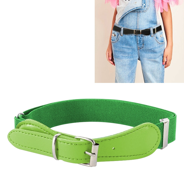 Kids green adjustable elastic belt with square pin buckle and faux leather strap