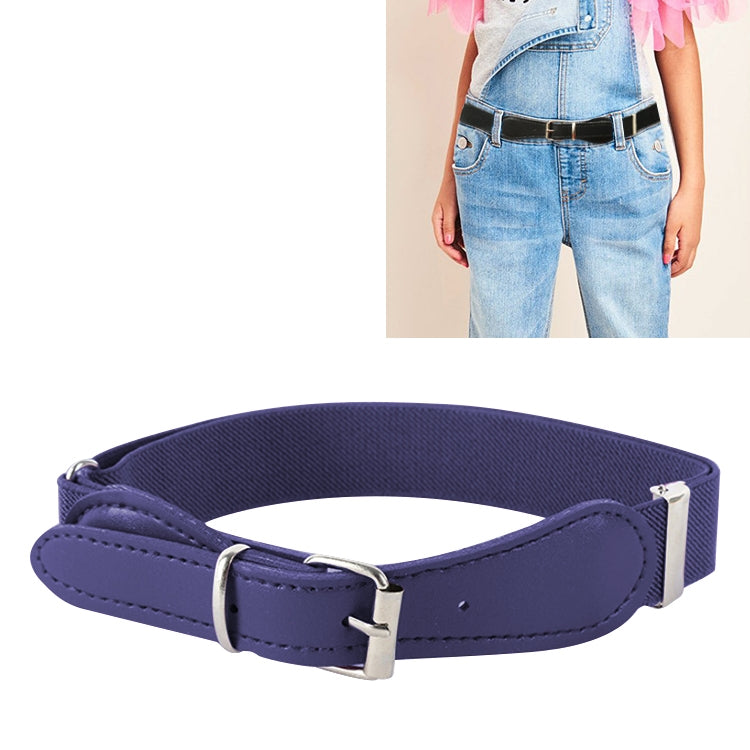 Kids elastic belt with PU leather square pin buckle, adjustable 65cm, dark purple