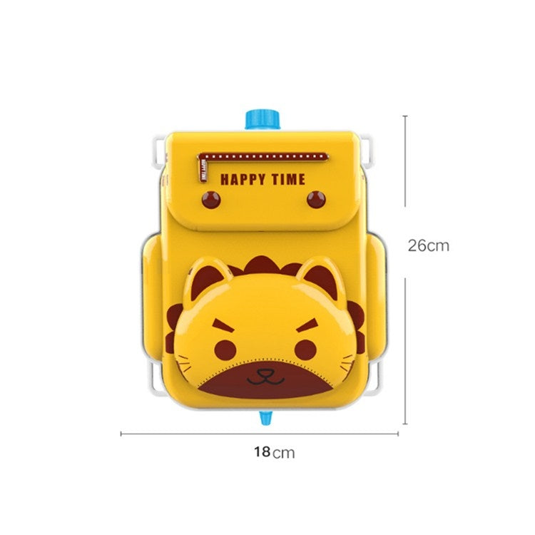 Tiger-face backpack water gun toy, yellow body with blue top cap, size view