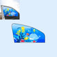 Curved blue aquarium-themed car sunshade panel for window, with cartoon fish and coral.