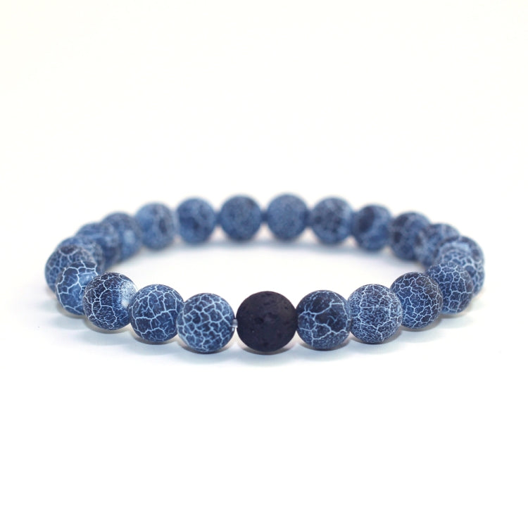 Couples lava bead bracelet set with black and blue crackle beaded strands