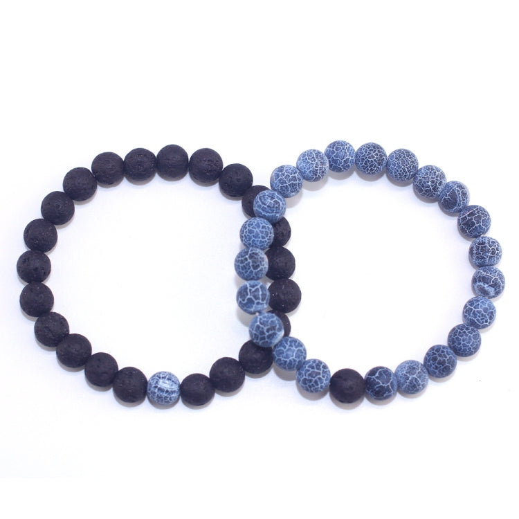 Set of two beaded bracelets: matte black and blue crackle round beads